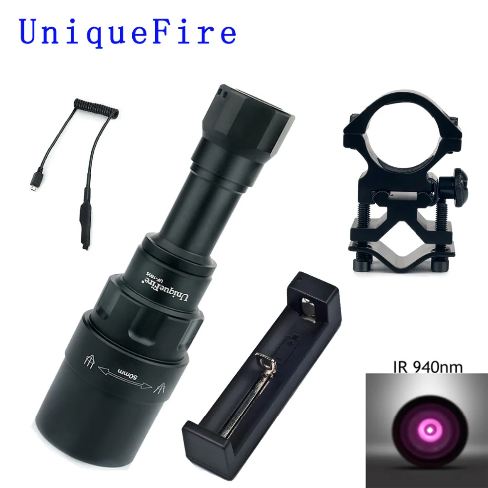 

UniqueFire 1605 IR 940NM LED Flashlight 50mm Lens Infrared Light Adjustable Night Vision Torch 3 Modes Rechargeable Whole SET