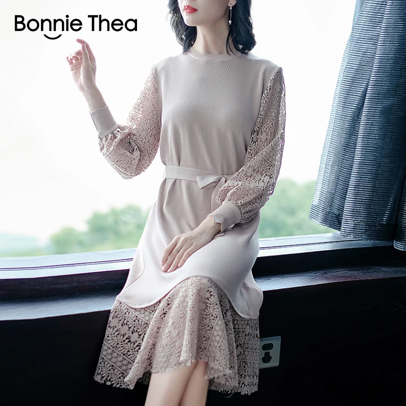 Женское кружевное вязаное вечернее платье Bonnie Thea женское осеннее элегантное
