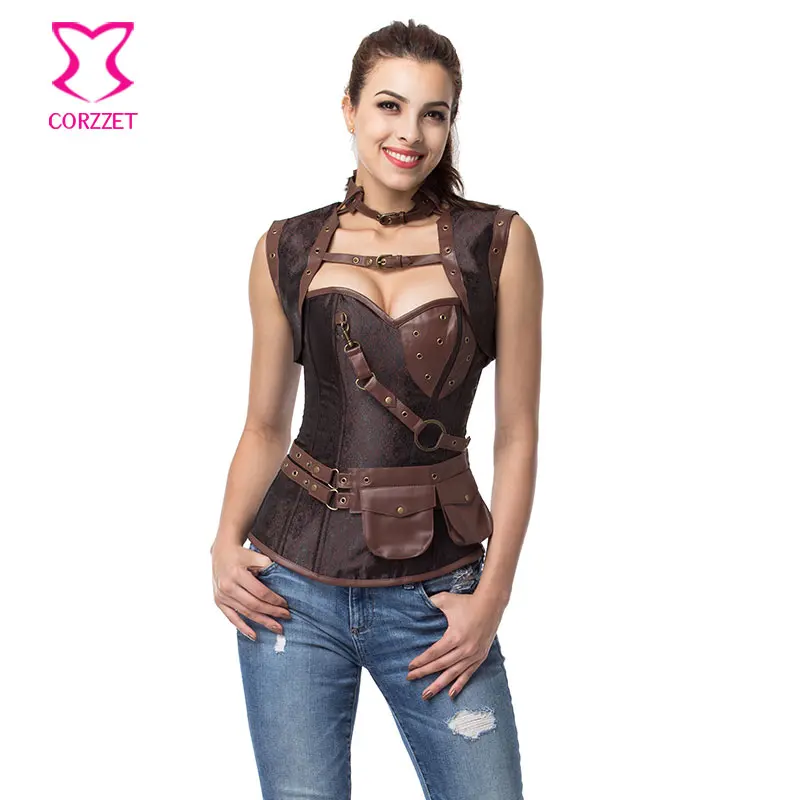 Vintage Brown Steampunk Corset Jacket Outfits Espartilhos E Corpetes Emagreciment Plus Size Corsets and Bustiers Gothic Clothing