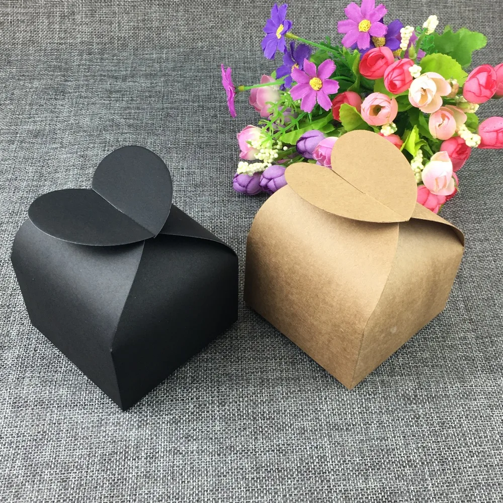 500PCS  Brown Kraft Gift Boxes Paper Heart-shaps Box Blank Jewelry Box DIY Packaging Boxes For Jewelry/Cake/Candy/Gifts/Crafts