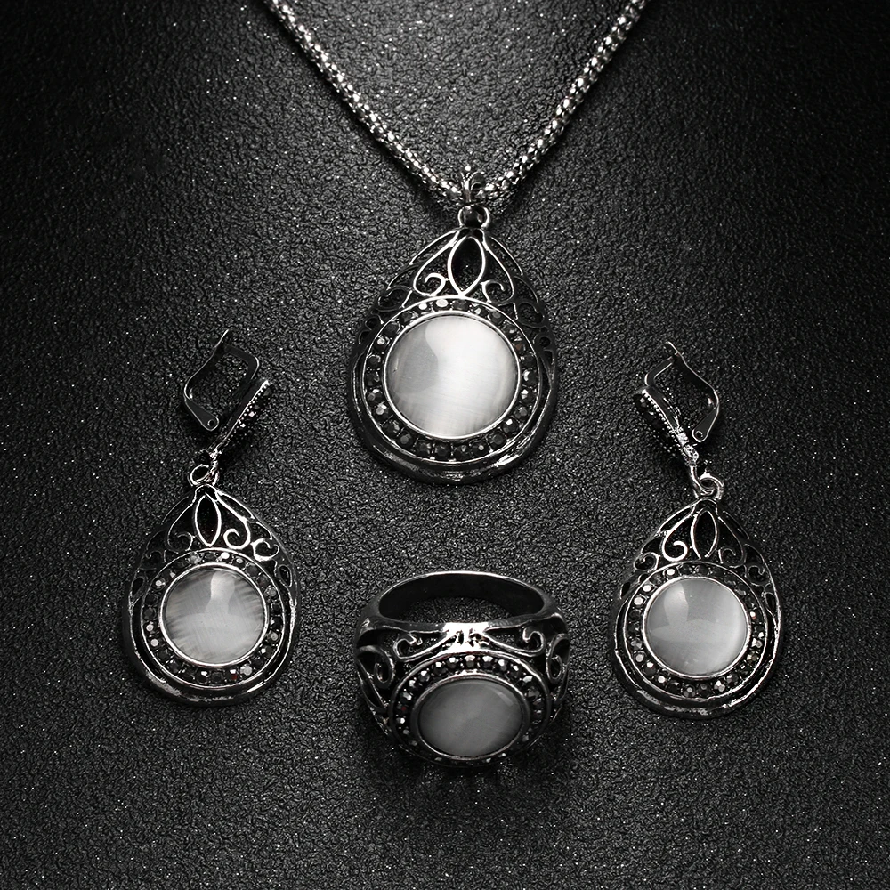 3 шт./компл. винтажные посеребренные Подвески с белым опалом ожерелье вырезами в
