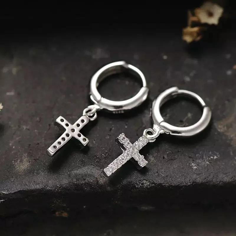 Серьги из стерлингового серебра S925 пробы модные серьги капли с крестиком Пряжка