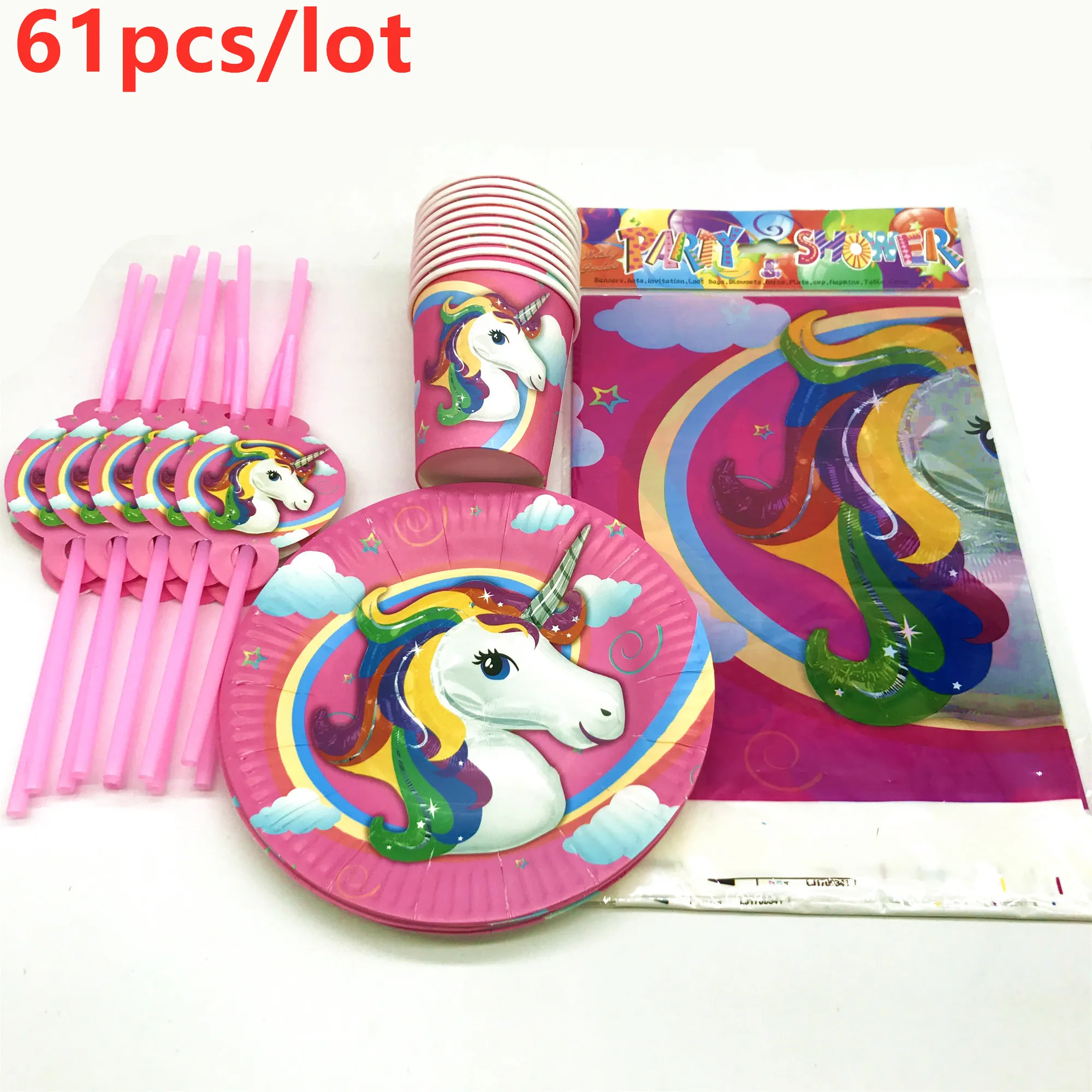 61 шт. столовые приборы в виде единорога для девочек|Одноразовая посуда вечеринок|