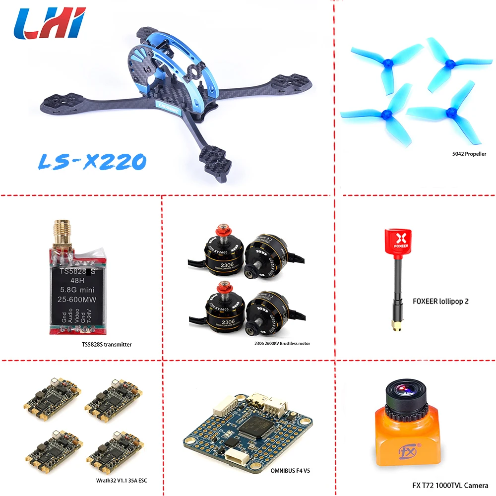 LS X220 комплект рамок квадрокоптера omnibusF4 V5 Контроллер полета Wraith32 ESC LHI 2306