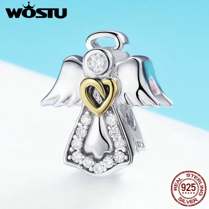 WOSTU высокое качество Настоящее серебро 925 пробы ангел-хранитель бусины подходят к