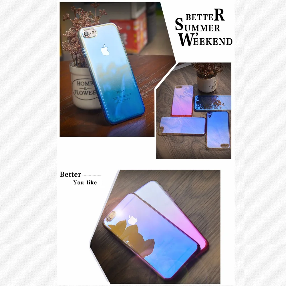 GrandEver Case For iPhone 6 6s Plus Ultra Thin Blue Ray Clear for 6S Phone Cool Gradient Transparent Back Cover | Мобильные телефоны