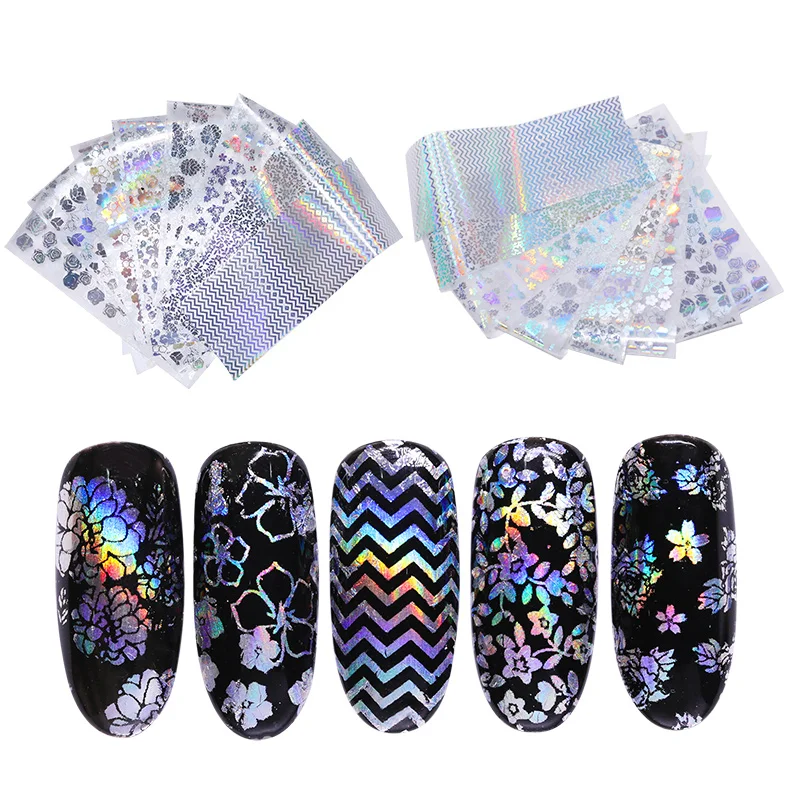 8 листов/набор наклейки для ногтей прозрачные с лазерной розой нейл-арта 20 см * 4 |