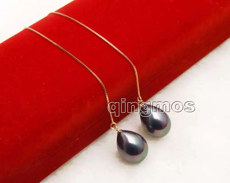 Fashion 12*16mm Black Drop Sea shell pearl and Rose Gold sterling silver s925 Ear Line dangle 4'' Earring-ear673 Free shipping |