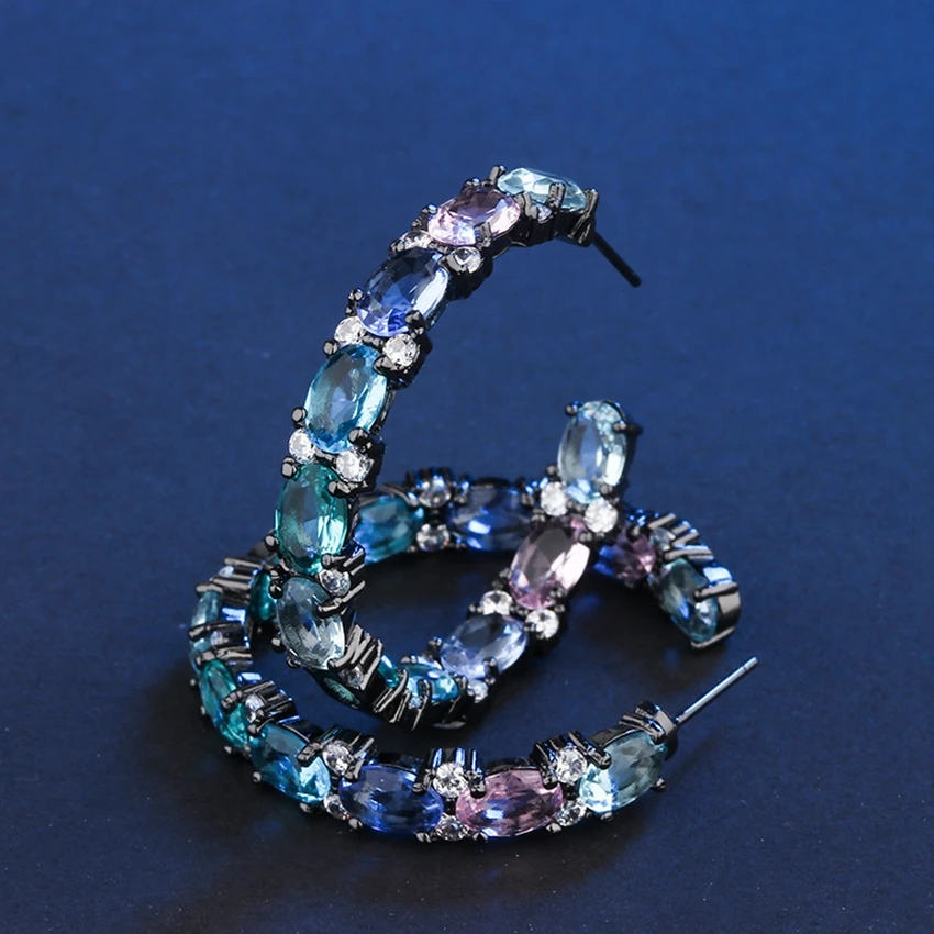 Round Circle Rhinestone Cubic Zircon Luxury Hoop Earrings for Women Three Colors Gold Filled Fashion Jewelry Dropshipping | Украшения и