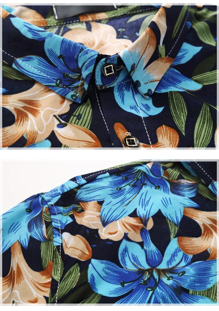 LONMMY плюс размер 6XL мужские рубашки с коротким рукавом Цветы camisas Повседневная