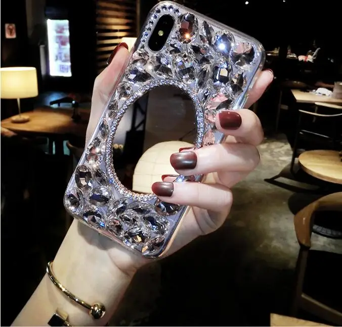 Зеркало для макияжа чехол телефона iPhone Xs 6 7 8 plus Роскошный мобильного со стразами