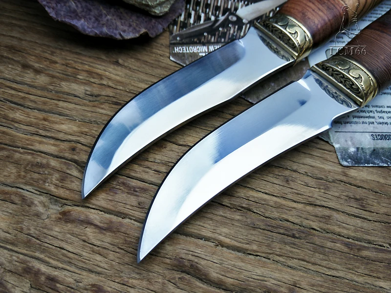 LCM66 Hunting knife retro Tactical Small Fixed Knives,Copper head+solid wood handle Survival Knife,Camping Rescue Paring knife