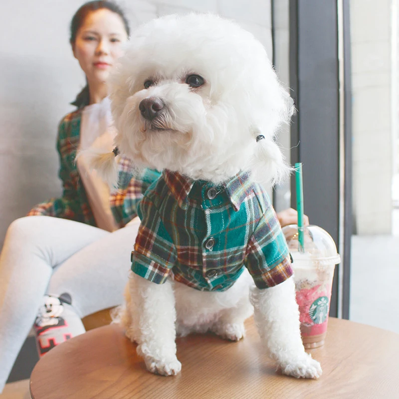 Green pet clothes Хлопковая летняя дышащая клетчатая рубашка для чихуахуа; Одинаковая одежда для щенков; одежда для маленьких собак; одежда для домашних животных; XS-XXL - Цвет: Green pet clothes