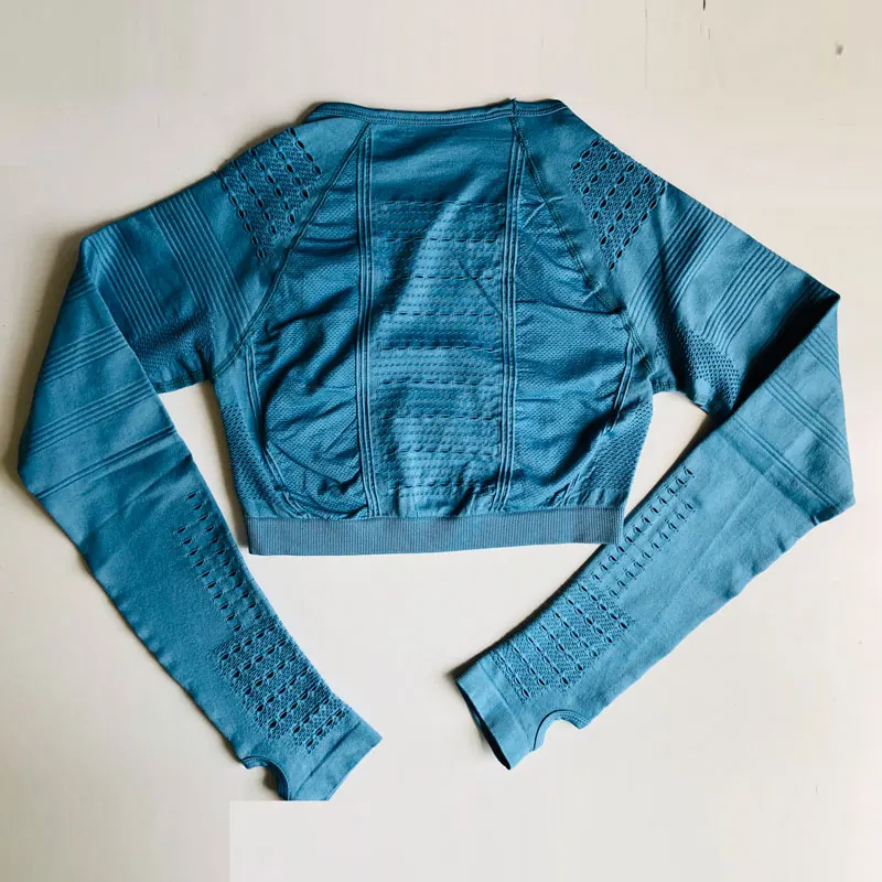 Безупречный трикотажный бесшовный топ для йоги, фитнеса, с длинным рукавом, женские рубашки для тренировок, гимнастики, укороченный топ, дышащая Спортивная женская рубашка