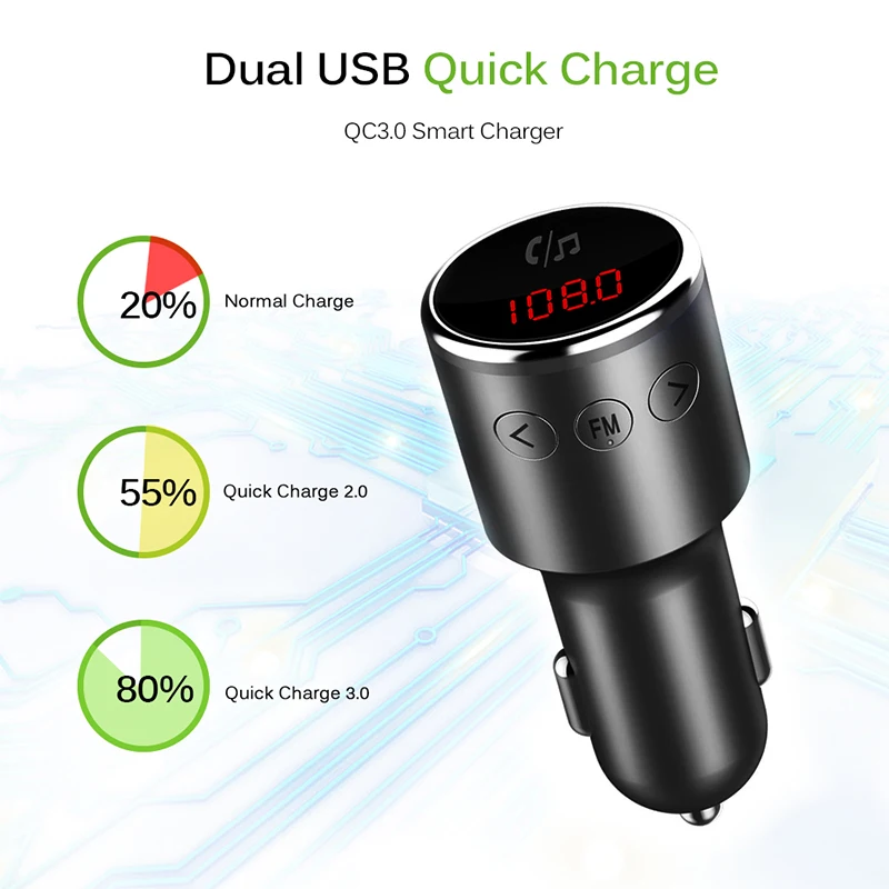 FM передатчик Bluetooth V4.2 Беспроводной Car Kit радиопередатчик MP3 плеер Поддержка u-диск громкой связи двойной USB Порты и разъёмы
