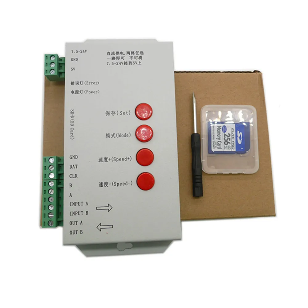 Светодиодный RGB контроллер T1000S SD карты Пиксели контроллер, для WS2801 WS2811 WS2812B LPD6803 светодиодный 2048 DC5~ 24V