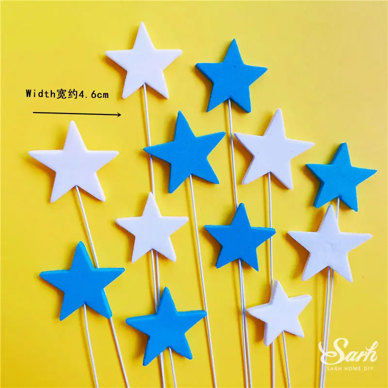 Blue white stars set Ins Золотая Луна с украшениями в форме звезд принц Hairball для дня рождения детей топперы на торт для вечеринки поставки милые подарки - Цвет: Blue white stars set