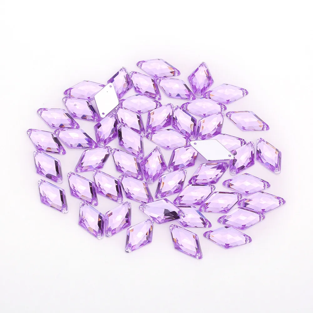 Purple 100 шт 10*18 мм блестящие стразы с ромбовидным орнаментом, акриловые стразы с плоской задней стороной, разноцветные бусины для шитья, для самостоятельного изготовления свадебного платья, 18 цветов - Цвет: Purple