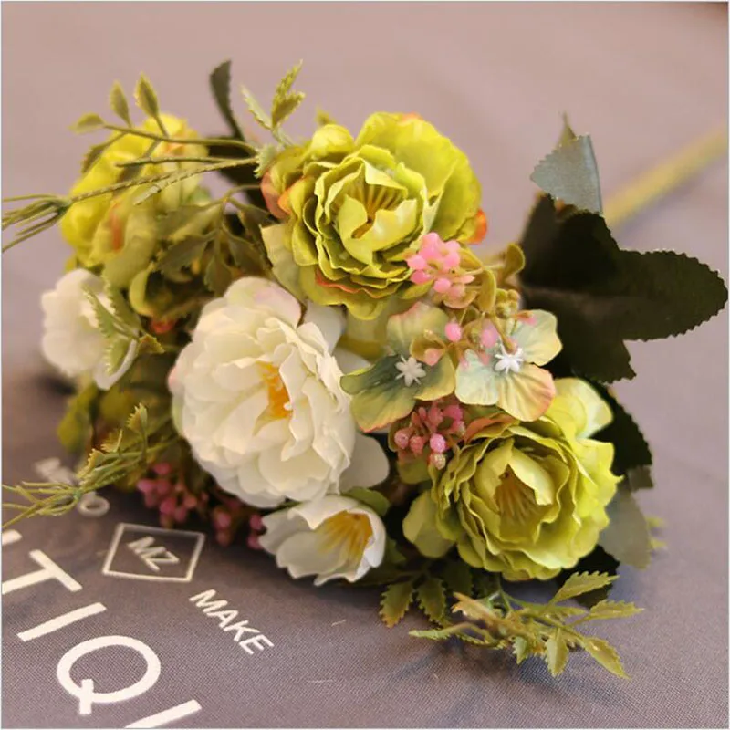 10 головок Пион цветок Букет Пластиковые шелковые цветы для дома кухонный стол