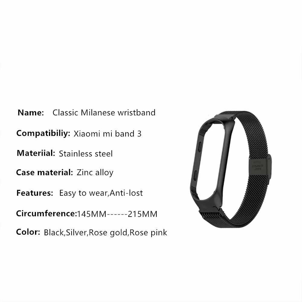 Mi Band 3 4 браслет для Xiaomi металлический ремешок на запястье из нержавеющей стали