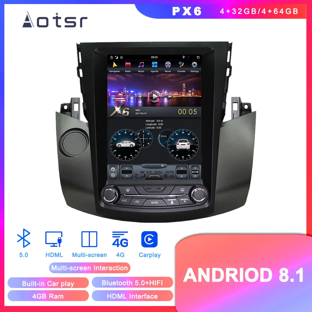 Автомобильный DVD плеер в стиле Tesla Android 8 1 с GPS навигацией для Toyota RAV4 2003 2009