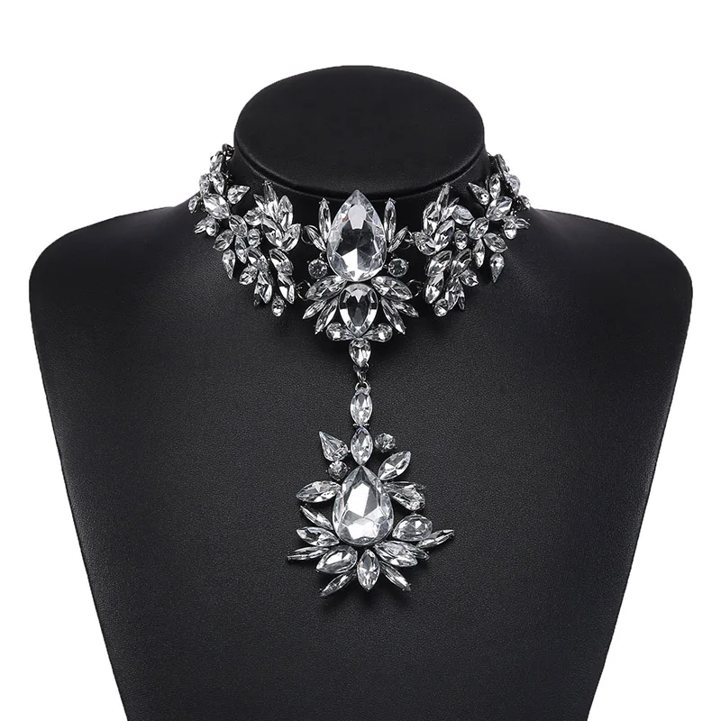 Holylove Gold Silver Sexy Bling Floral Beaded Long Pendant Statement Choker Necklace For Women Girls Bridal Wedding Jewelry | Украшения и
