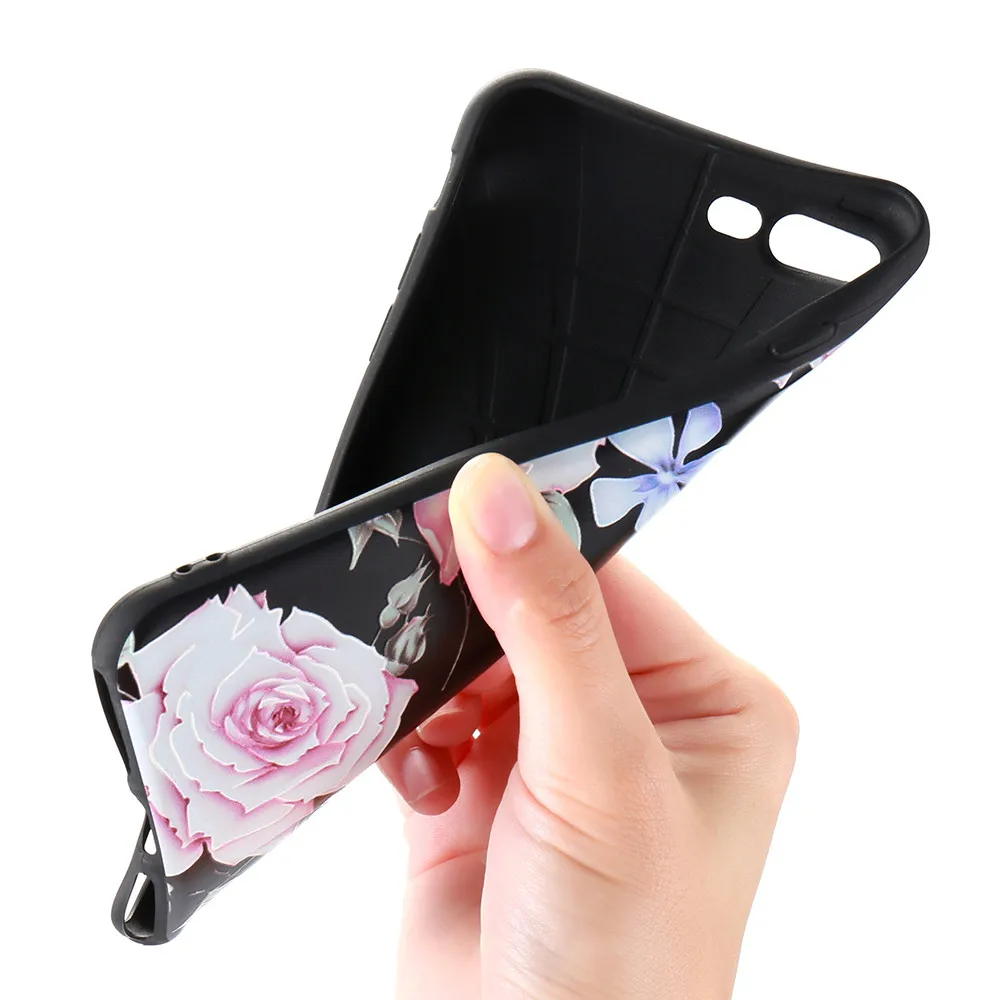Модные чехол для телефона с 3D рельефным цветком iPhone 7 8 плюс мягкий ТПУ анти-стук