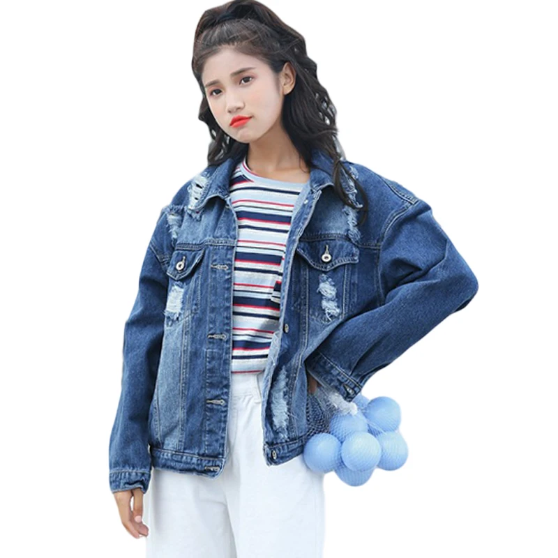 Фото Large Size S-5XL Hole Denim Jacket Coat Women 2019 Spring Autumn Female Loose Casual BF Jeans Student Jaqueta Feminina D709 Женская Large Size S-5XL Hole Denim Jacket Coat Women 2019 Spring Autumn Female Loose Casual BF Jeans Student Jaqueta Feminina D709 Женская