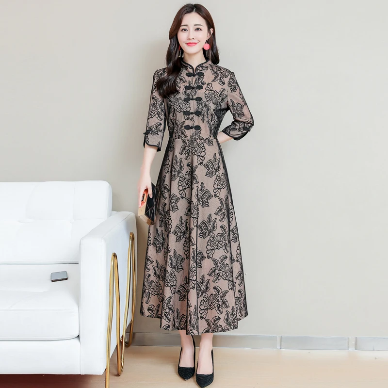 Женское традиционное китайское платье Cheongsam длинное винтажное в стиле ретро