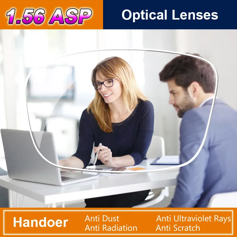 Handoer Anti-Radiation Protection Index 1.56 Optical Single Vision Lens HMC, EMI Aspheric Anti-UV Prescription Lenses,2Pcs