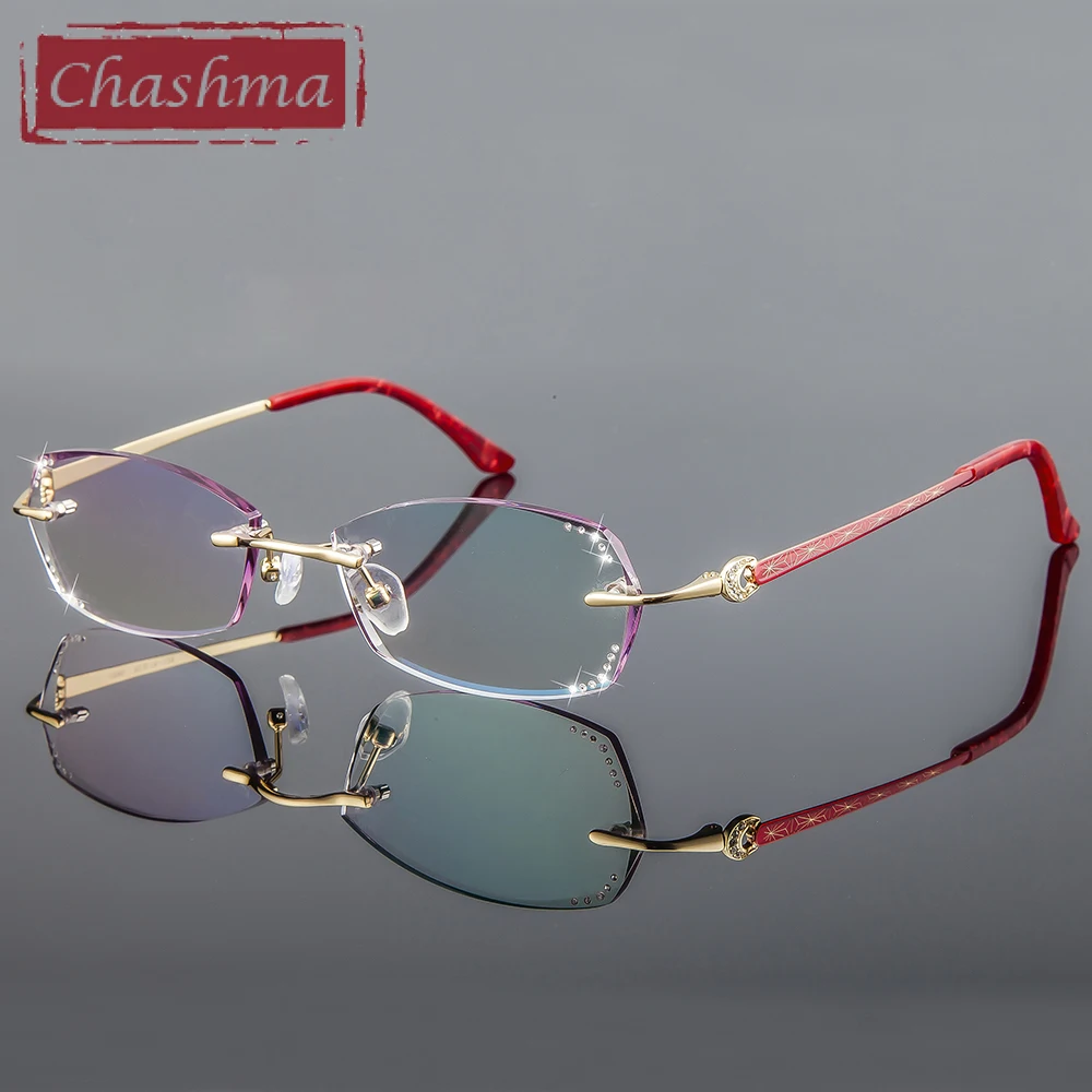 Chashma, роскошные цветные линзы, бриллиантовая отделка, женские качественные титановые очки, оправа, стразы, линзы, модные очки без оправы