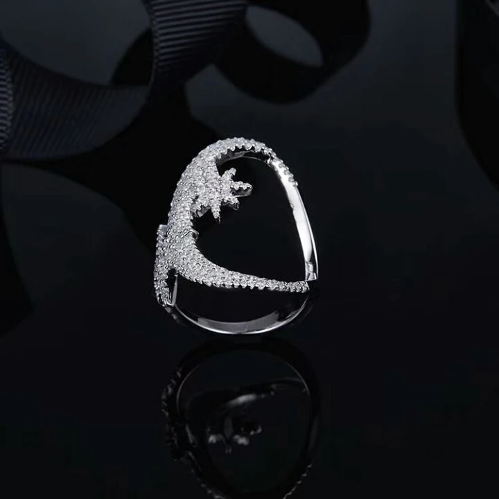 MeiBaPJ Модный брендовый перстень с луной и звездой для женщин из настоящего 925 стерлингового серебра. Отличное обереговое украшение для свадьбы и вечеринки.