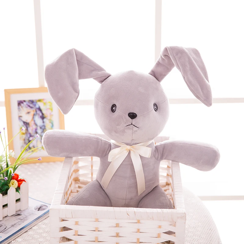 

35cm grey cartoon stuffed plush rabbit toys with bowtie soft toy adjustable ears rabbit doll Christmas Gift for children friends