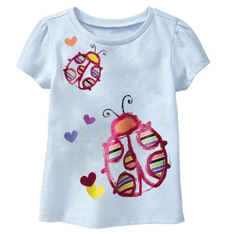 Светло голубая одежда для маленьких девочек с божьей коровкой 2016 летний комплект