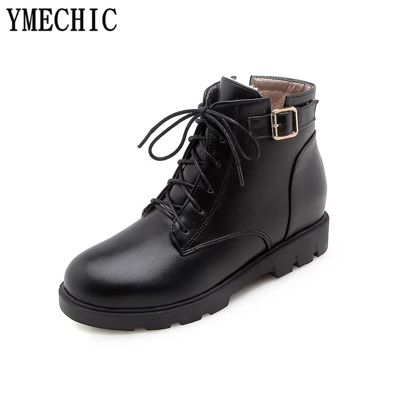 YMECHIC/2018 зимние черные коричневые армейские ботинки для женщин обувь на Плоском