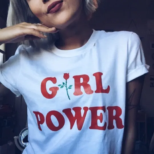 Летние Короткие Футболки Для Женщин GIRL POWER Письма Цветочные Печатные Графический
