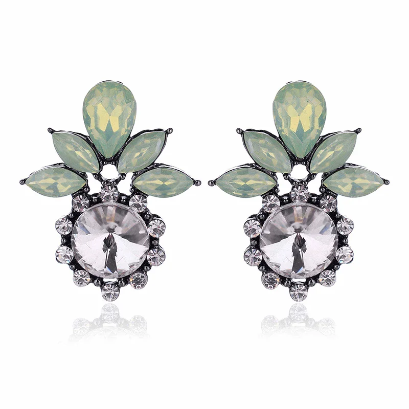 opal green Любовь Мода Стразы инкрустированные светильник зеленый хрустальный камень пирсинг серьги золото серебро цвет серьги гвоздики новые женские ювелирные изделия - Окраска металла: opal green