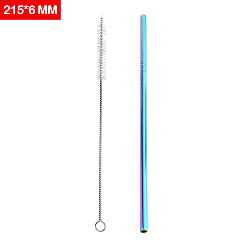 Rainbow color Нержавеющая сталь соломы с щеточка для очистки, многоразовая Металл питьевой соломинки Еда Класс 6*215 мм соломы Цвет соломы поле - Цвет: Rainbow color