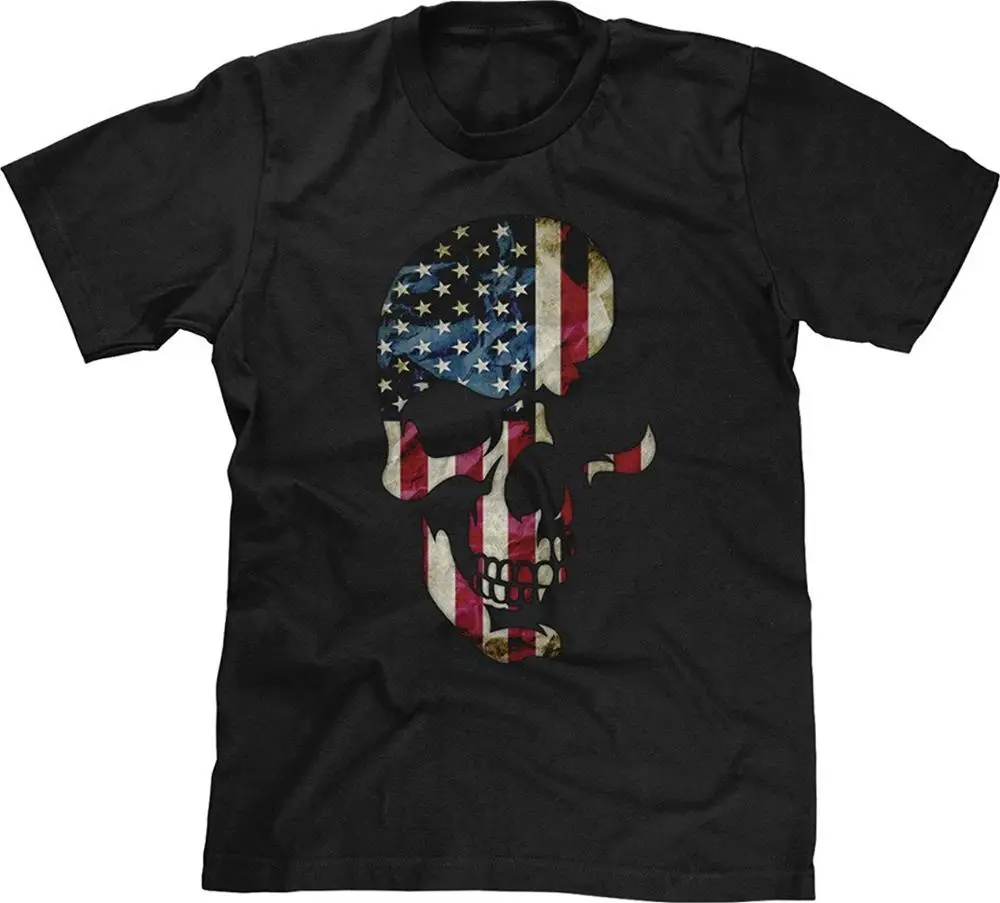 Мужская Футболка Череп с Американским Флагом Отпечаток Мужской Футболки|t-shirt