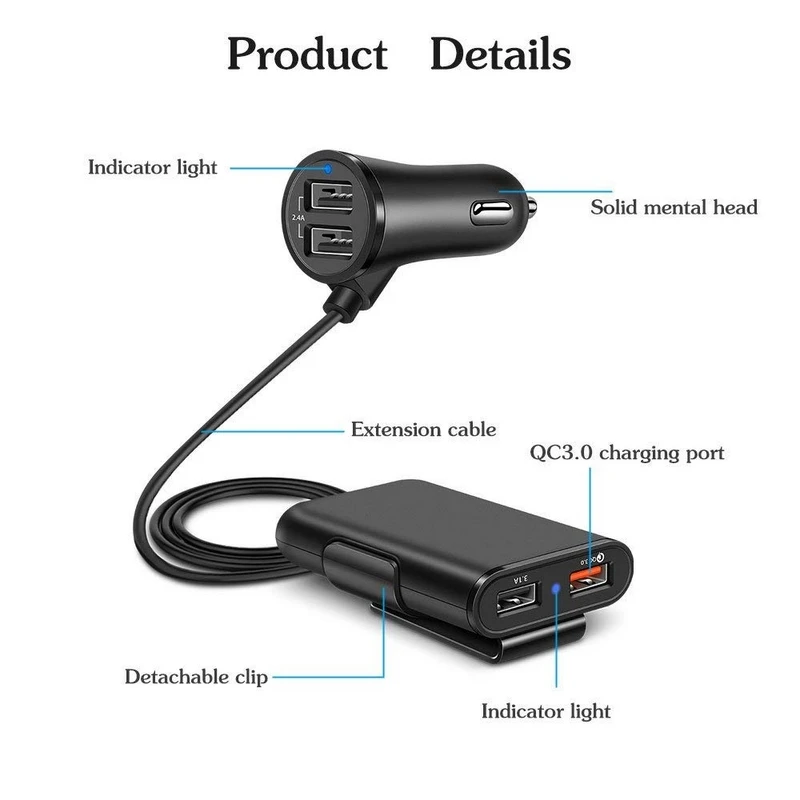 Автомобильный прикуриватель с 4 портами USB быстрая зарядка 3 0 В постоянного тока 12