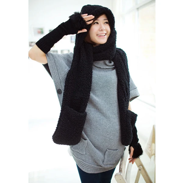 Зимняя теплая женская зимняя шапка-ушанка с карманами длинный шарф шаль