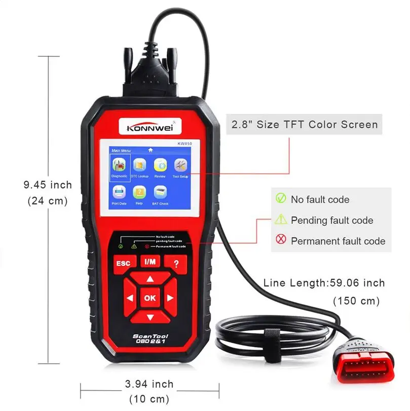KONNWEI KW850 Автомобильный сканер Многоязычный Полный OBD2 OBD 2 Функция Авто диагностический инструмент pk AD510 NT650 CR3008 - Цвет: KW850