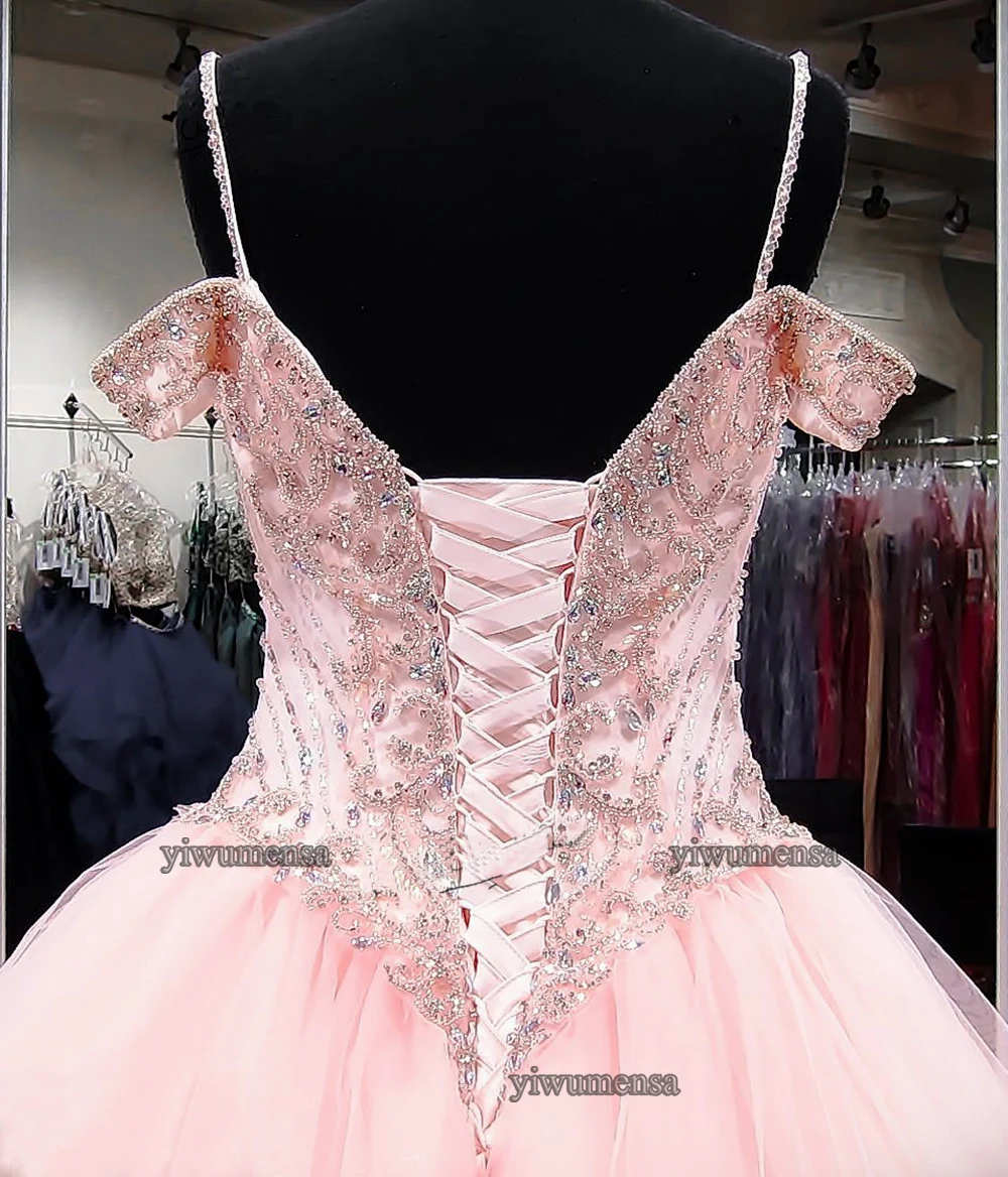 Vestidos De 15 Graduación халаты розовые кристаллы бисером Бальные платья 2021