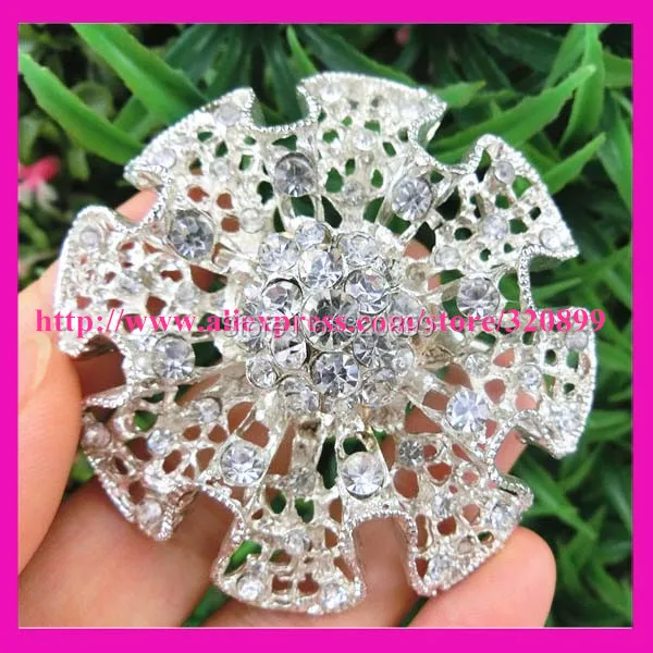 (100 шт./лот) Серебряный цветок горный хрусталь брошь булавки для свадебного букета