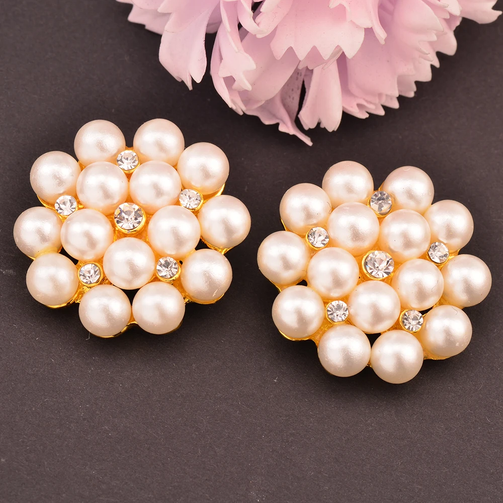 

Rhinestone Pearl Button Used On Wedding 20PCS/Lot 30MM Gold Color Wedding Button Shank Back KD424