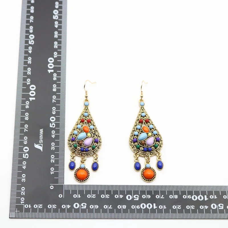 Винтажное Античное золото Индийский стиль Jhumka каплевидные геометрические камни висячие серьги цыганское богемное ювелирное изделие женские аксессуары