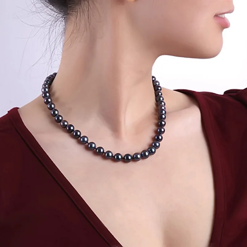 JYX Classic Round Natural Freshwater Cultured Pearl Necklace 18&quot(pink black) AAA | Украшения и аксессуары