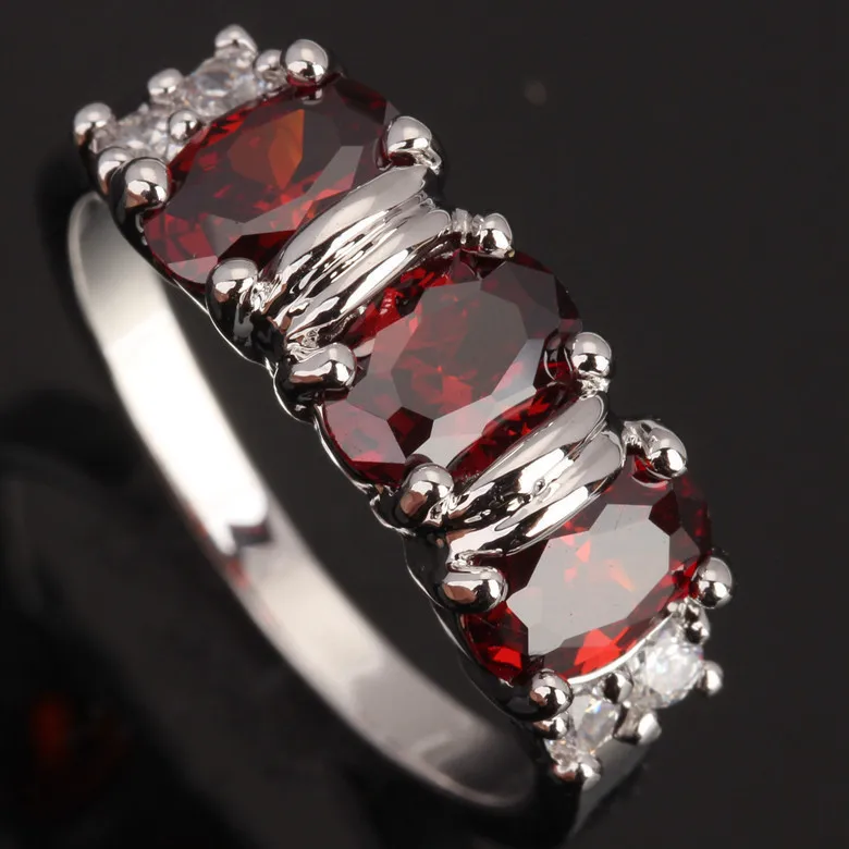 Многослойное кольцо с красным гранатом вечерние ювелирные украшения серебряным