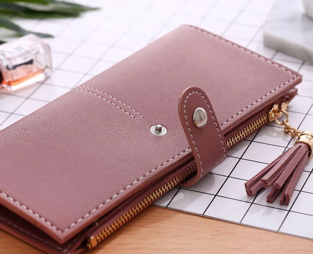 Женский Длинный кошелек Aelicy простой с кисточками и отделением для монет Прямая