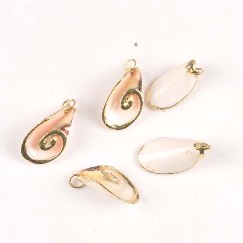 

Natural Cuted Spiral Shell For Earring Craft Home Decor DIY Charms Nautical Gold Plated Seashells Handmade Pendant 5pcs tr0272